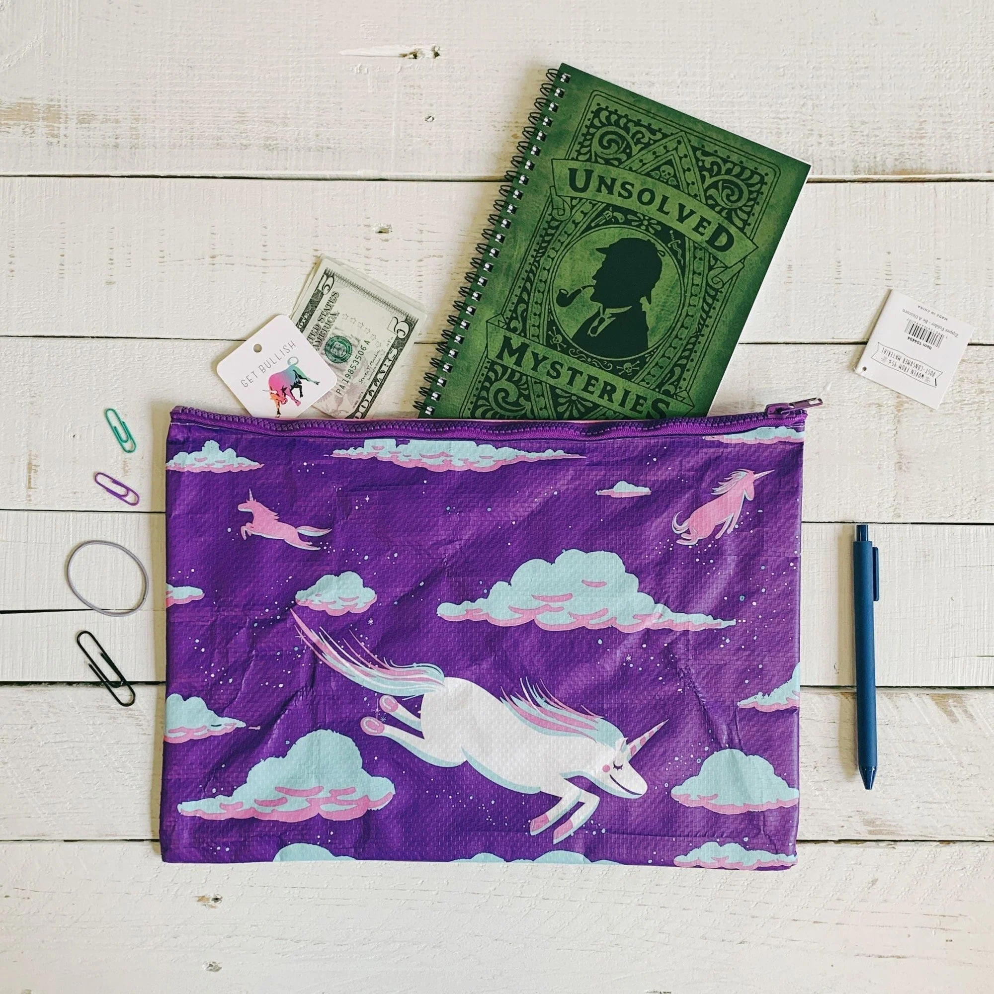 Jumbo Pouch Always Be A Unicorn Purple Recycled Material Jumbo Zipper Folder | 14.25" x 10" - Image 8