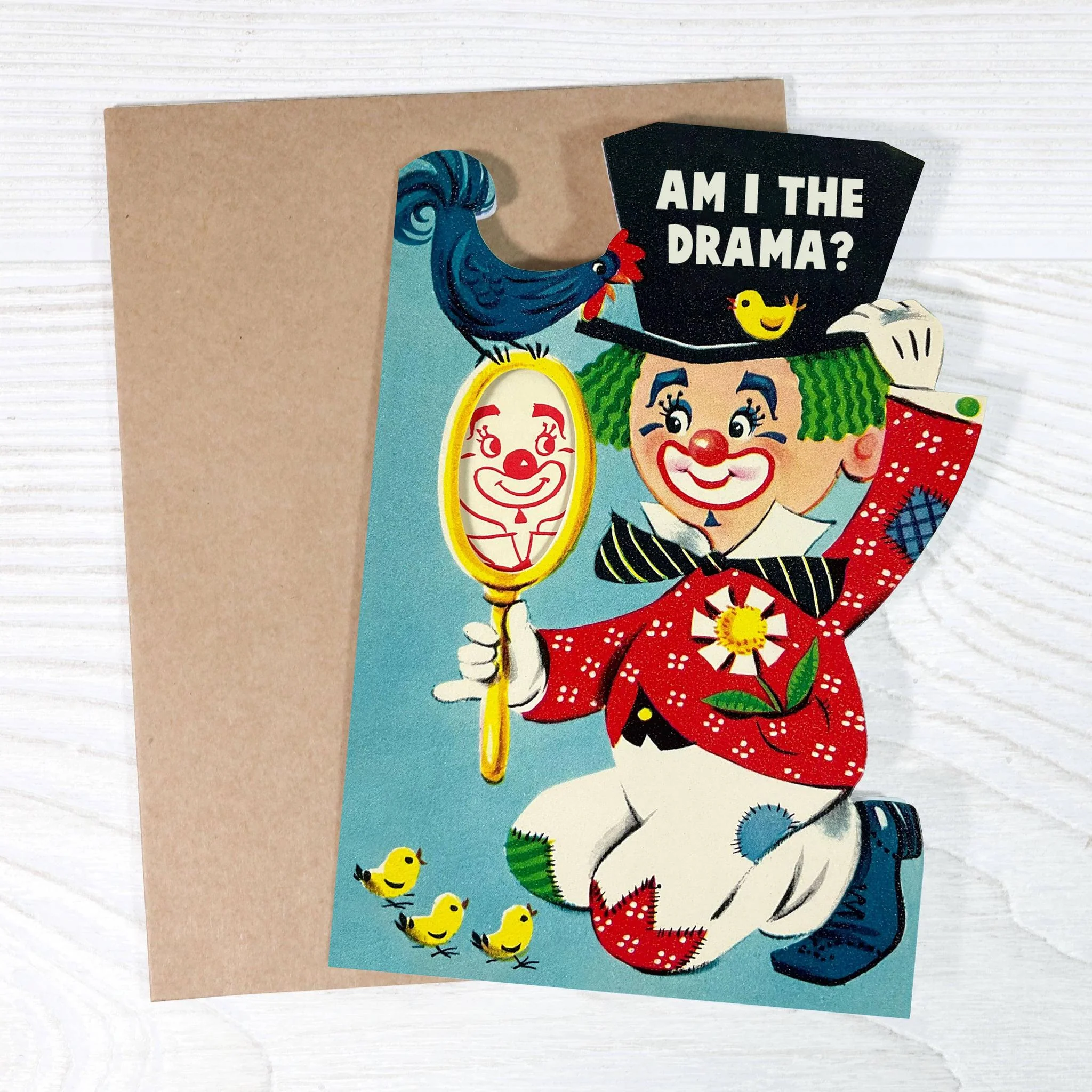 Am I the Drama Funny Apology Card | Vintage Clown Sarcastic Sorry Die Cut Card - Image 2