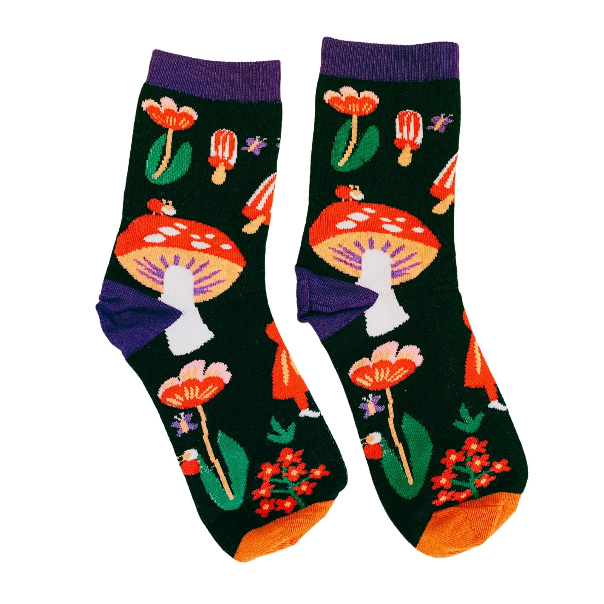 Amanita Trippy Mushroom Black Cotton Crew Socks | Dark Botanical Aesthetic | Poisonous Mushroom - Image 3