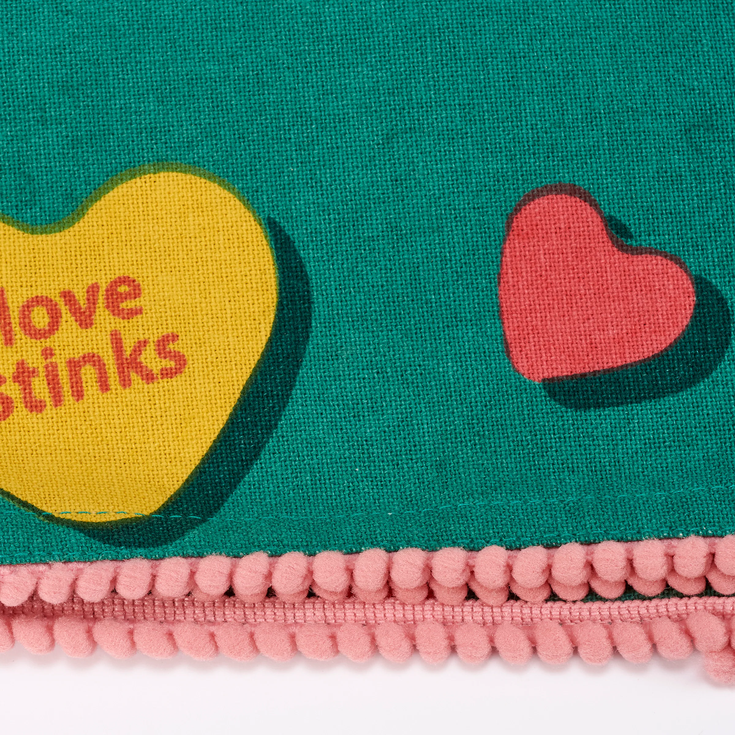 Anti-Valentine Kitchen Towel with Pompom Trim | Not Today Cupid Hand Tea Dish Cloth | 20" x 26" - Image 3