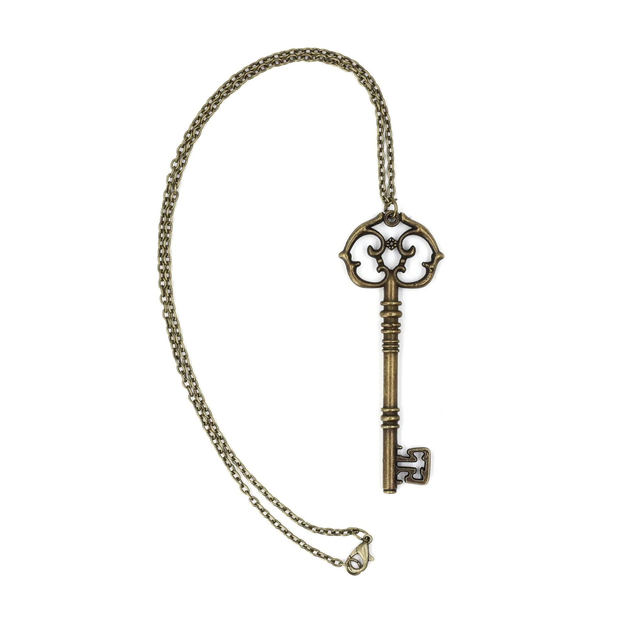Antique Key Pendant Necklace in Aged Brass Tone or Silver - Image 3