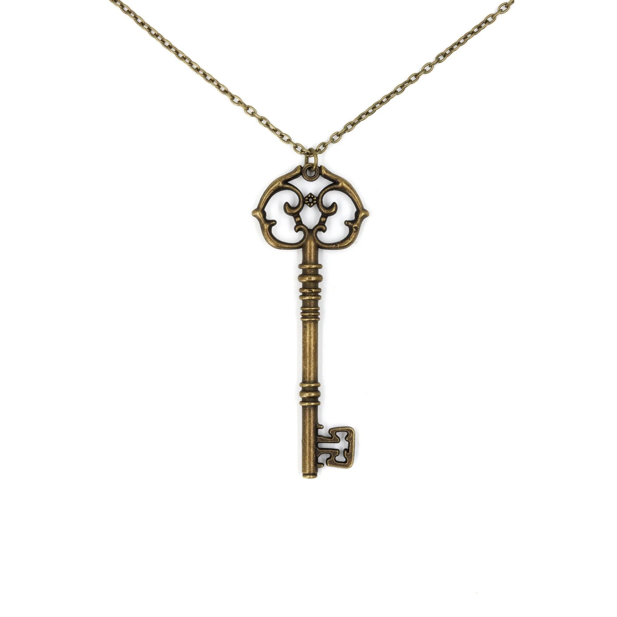 Antique Key Pendant Necklace in Aged Brass Tone or Silver - Image 4