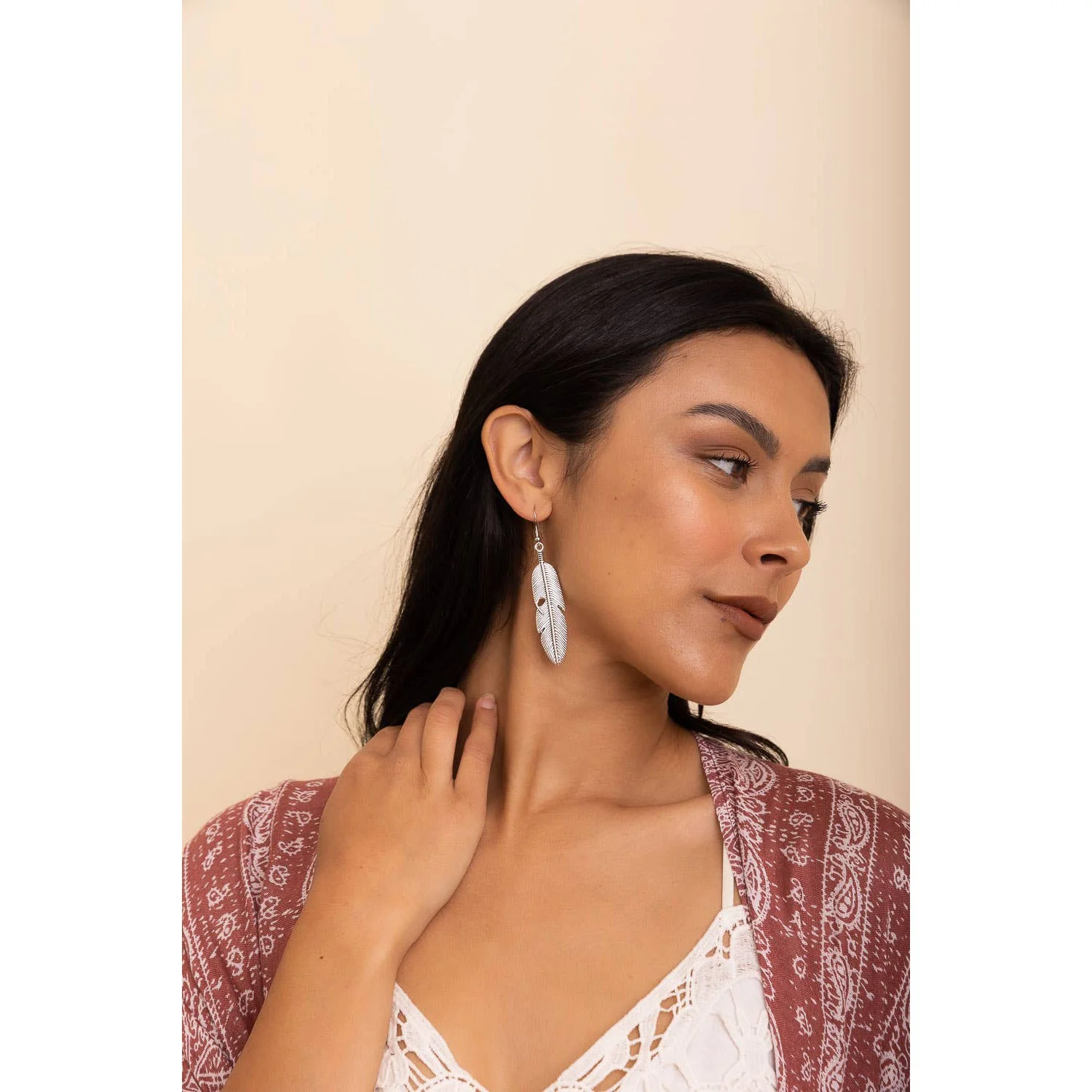 Antique Silver Feather Dangle Earrings | Boho Inspired Jewelry - Image 2