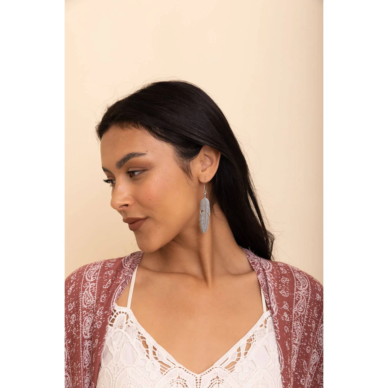 Antique Silver Feather Dangle Earrings | Boho Inspired Jewelry - Image 3