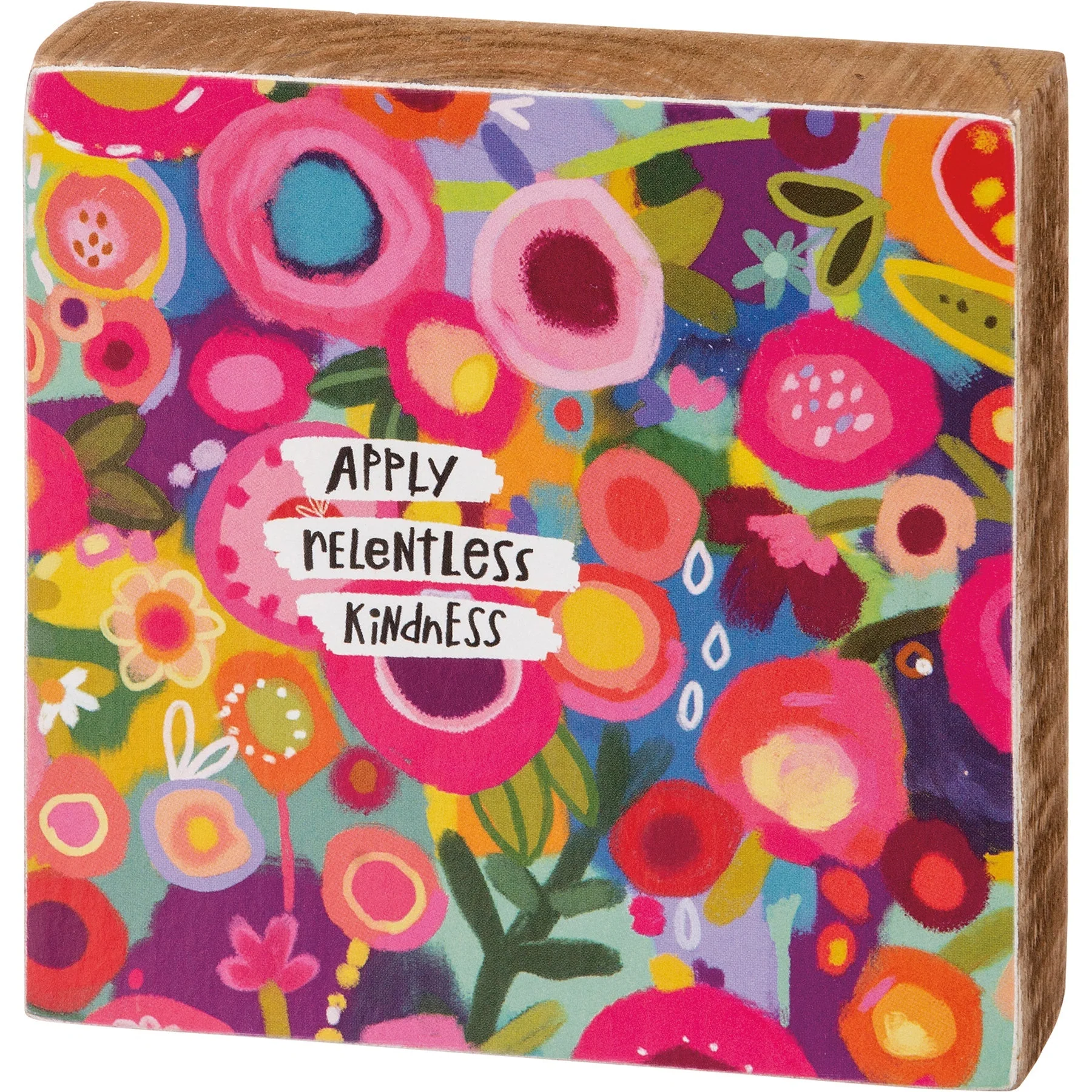Apply Relentless Kindness Inspo Block Sign | Wooden Art Desk Wall Sign Decor | 4" x 4" - Image 4