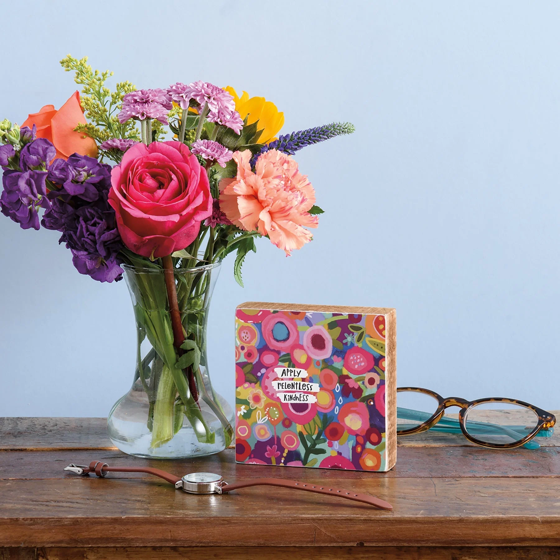 Apply Relentless Kindness Inspo Block Sign | Wooden Art Desk Wall Sign Decor | 4" x 4" - Image 5