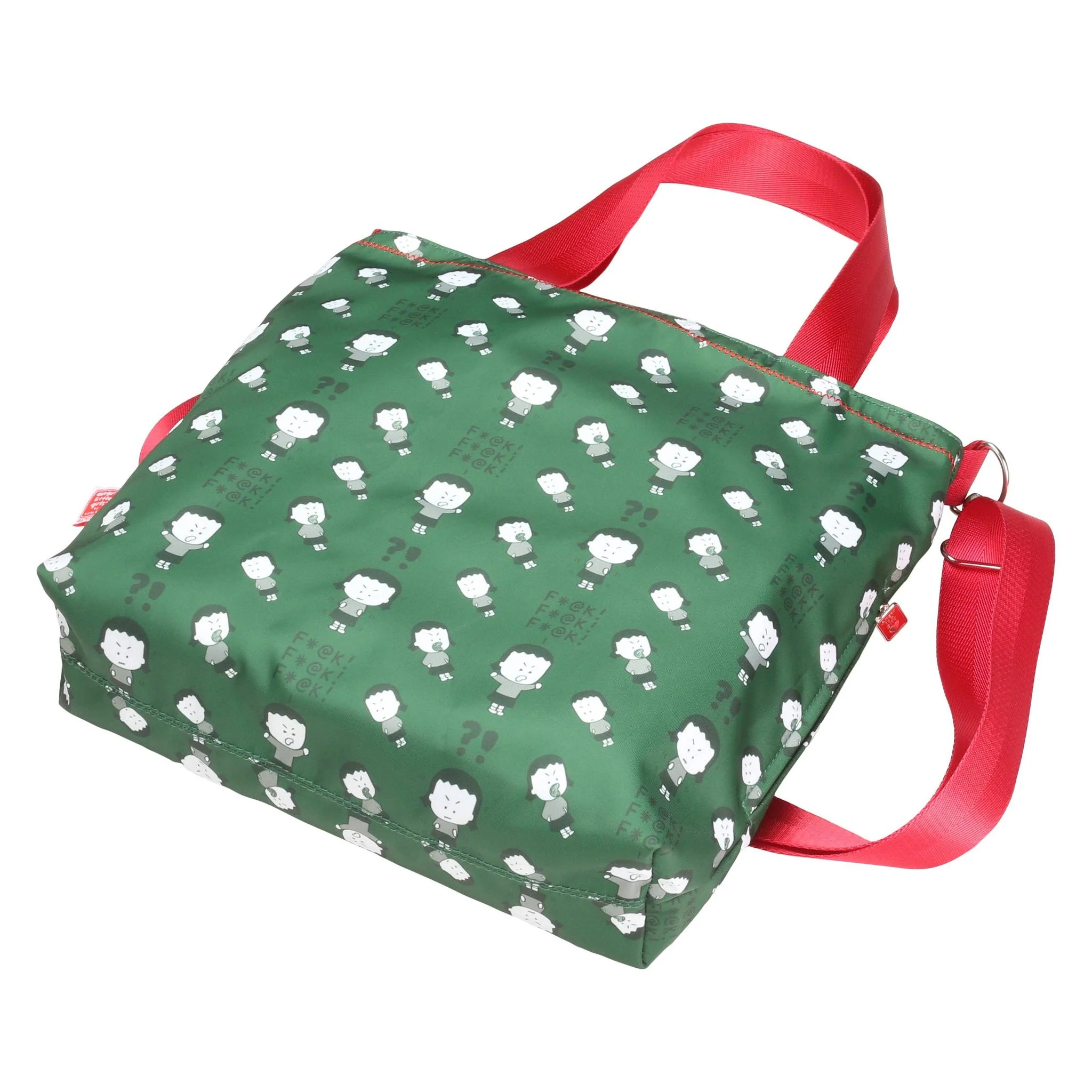 Army Green "Angry Little Girls F@*K F@*K F@*K" Pattern Tote Cross Body | Sling Handbag | 38" x 32" - Image 3