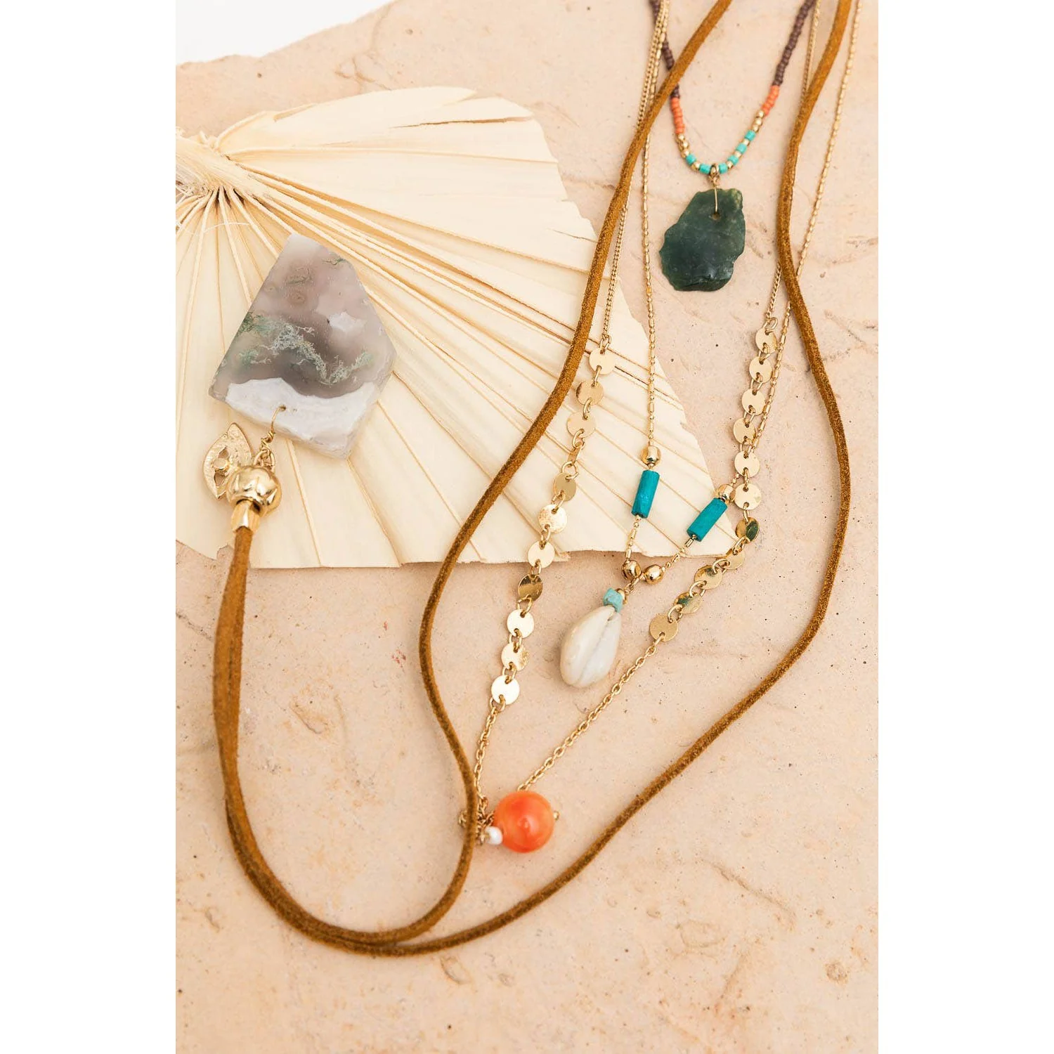Artisan 4-Layer Necklace with Turquoise Beads & Shells 🐚 | Bohemian Style Layered Jewelry - Image 2