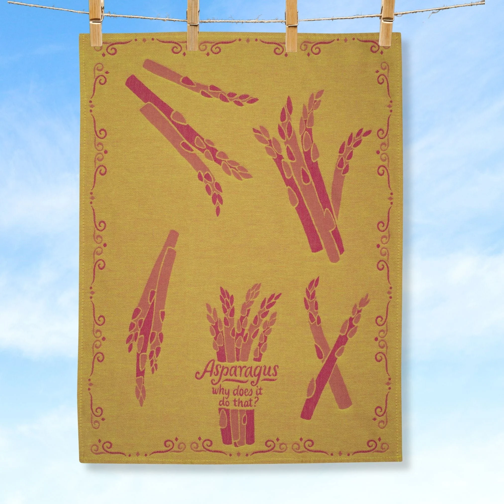 Asparagus Why Does it Do That Funny Woven Kitchen Tea Dish Cloth Towel | 21" x 28" | BlueQ at GetBullish - Image 2