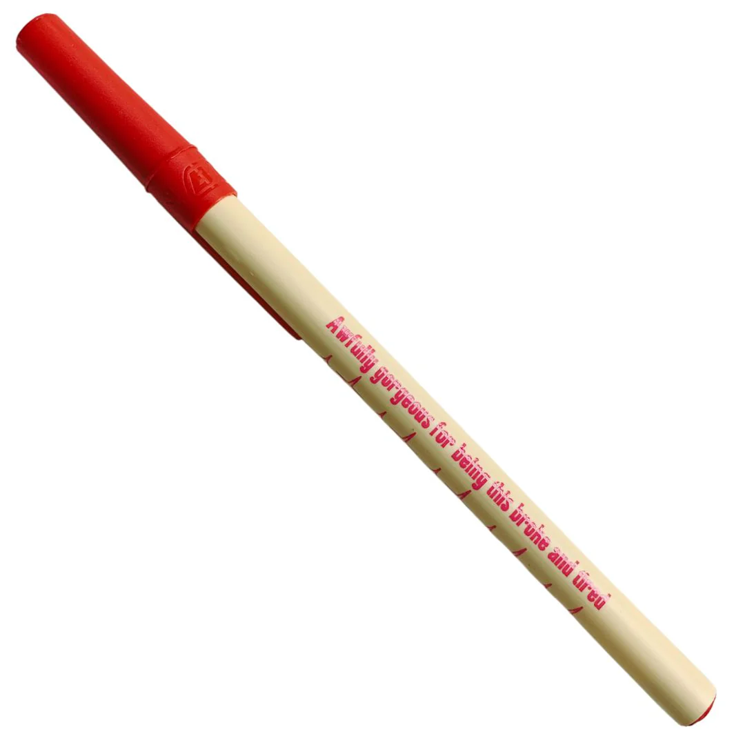 Awfully Gorgeous For Being This Broke And Tired Ballpoint Pen in Cream | Gen Z Aesthetic Blue Ink - Image 2