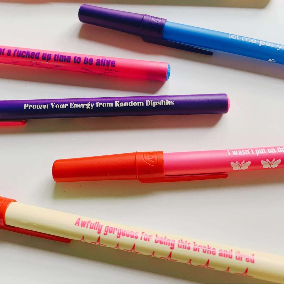 Awfully Gorgeous For Being This Broke And Tired Ballpoint Pen in Cream | Gen Z Aesthetic Blue Ink - Image 9