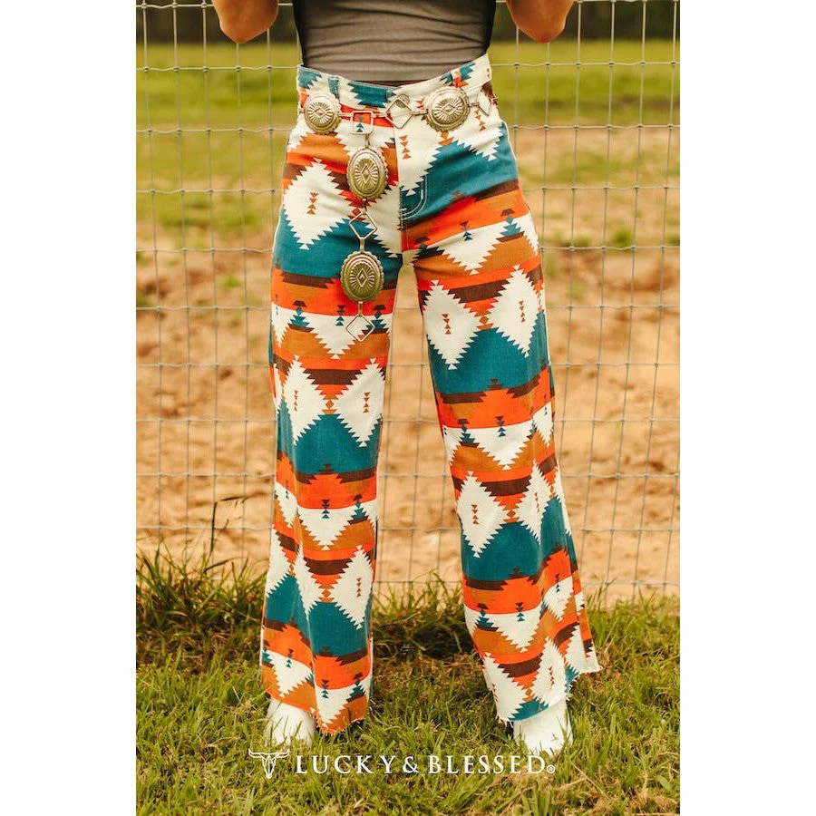 Aztec Tummy Control Cropped Wide Leg Jeans | Western [Sizes 6-14] - Image 4