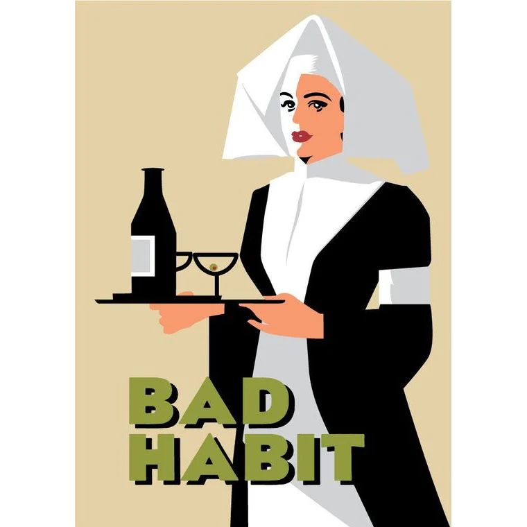 Bad Habit Drinking Nun 2.5" x 3.5" Vintage Art Magnet