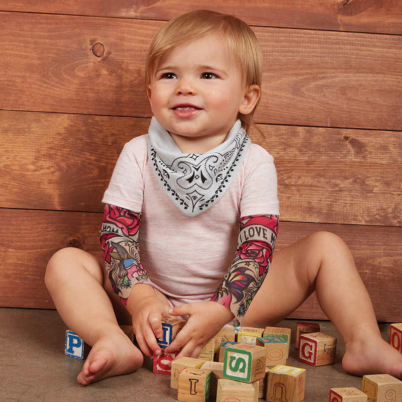 Baby Bandana Bib and Burp Pad Set in Gray and White | Unisex Useful and Funny Baby Gift - Image 2