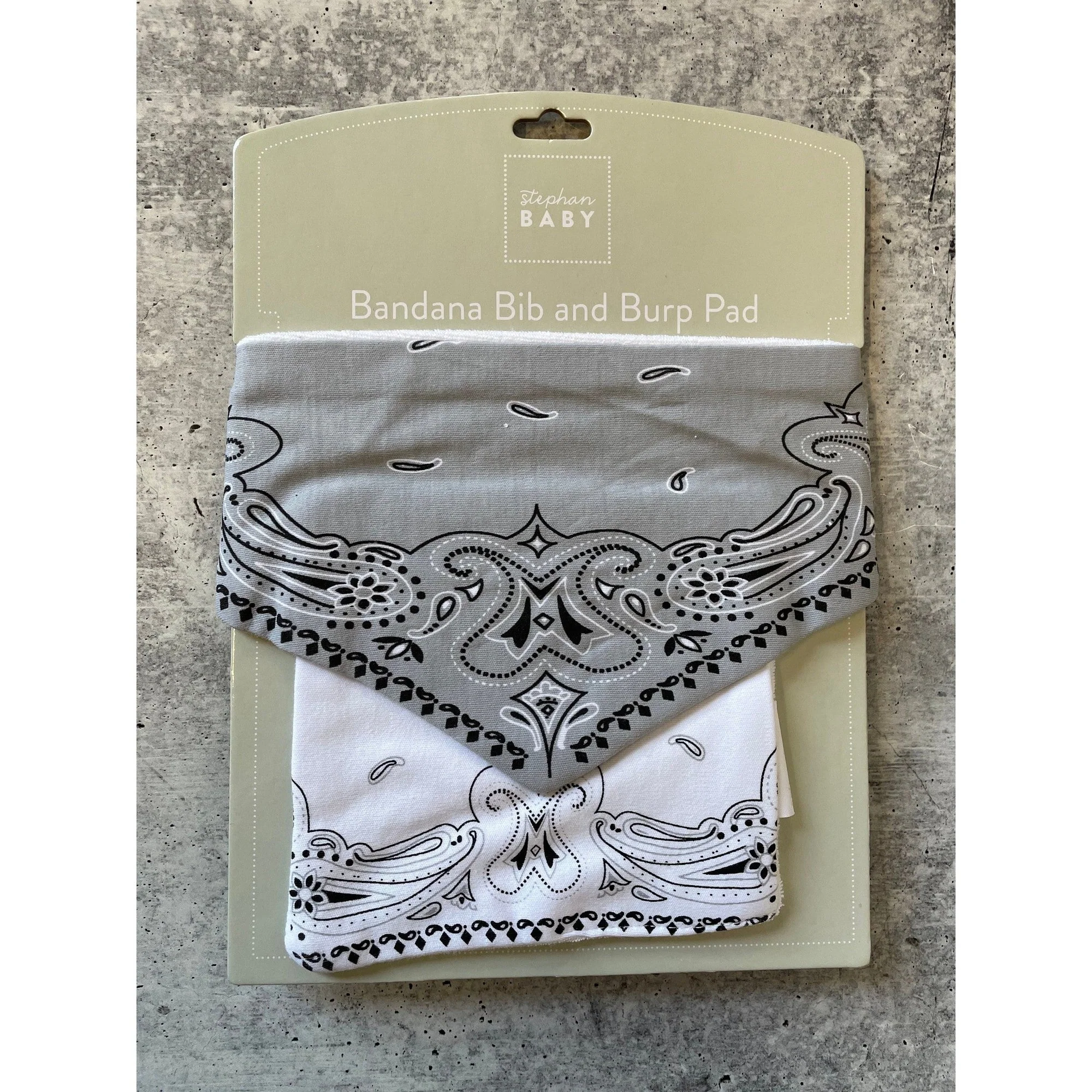 Baby Bandana Bib and Burp Pad Set in Gray and White | Unisex Useful and Funny Baby Gift - Image 3
