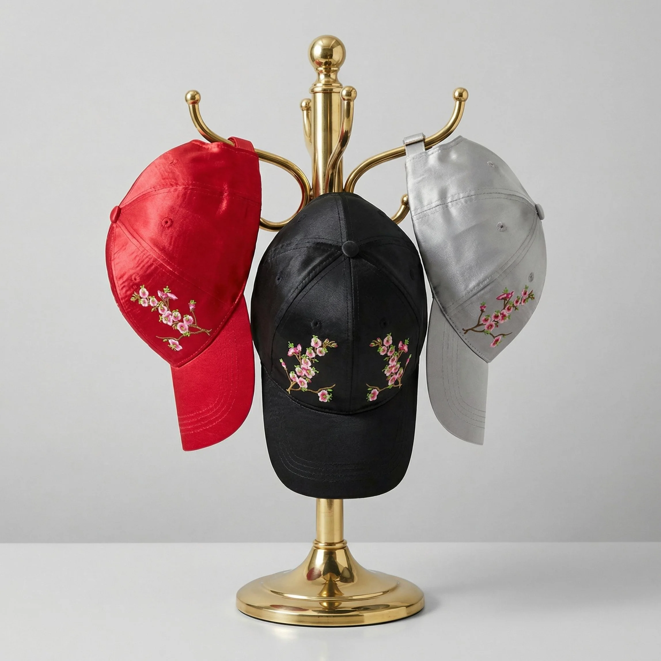 Chinese Blossom Embroidered Baseball Cap | Satin Polyester Adjustable Hat (Black, Grey, Red, White) - Image 10
