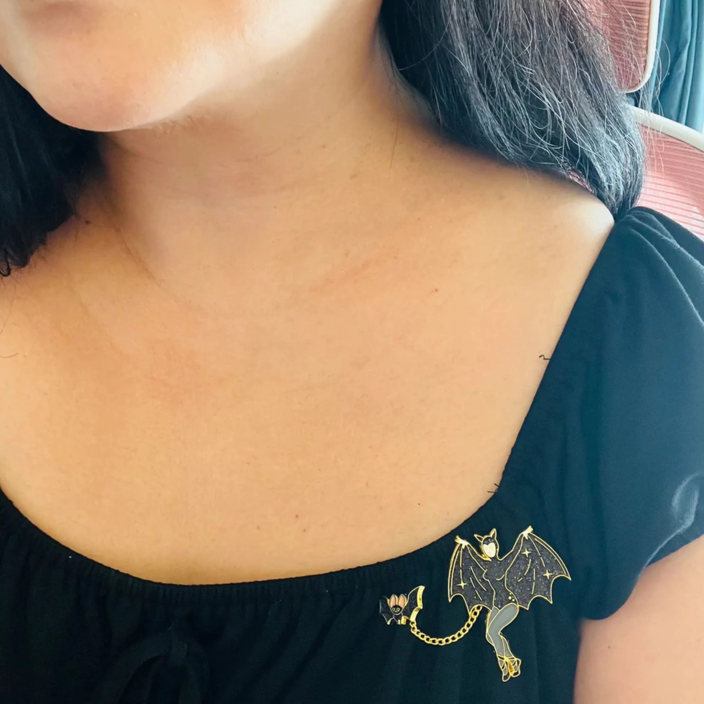 Bat Lady & Her Wingman Enamel Pin | Glitter Gothic Chain Pin Halloween - Image 10