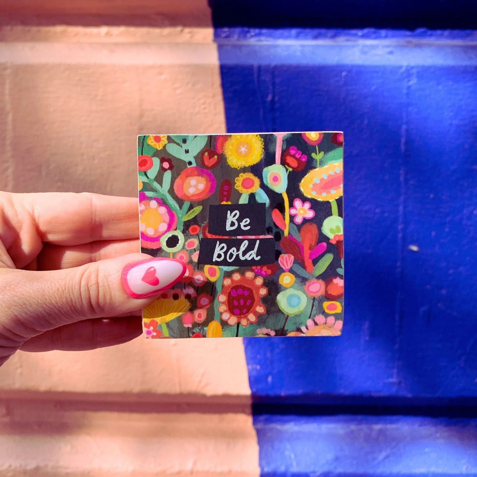 Be Bold Mini Wooden Inspo Block Sign in Floral Print | 3" x 3" - Image 4