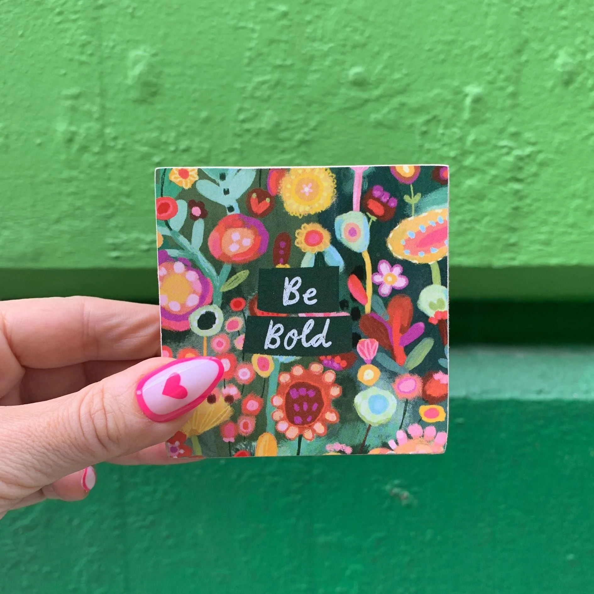 Be Bold Mini Wooden Inspo Block Sign in Floral Print | 3" x 3" - Image 5