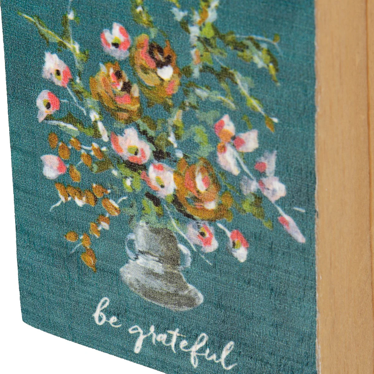 Be Grateful Inspo Block Sign | Watercolor Flower Bouquet Wooden Decor | 3" x 4" | Gift for Her - Image 4