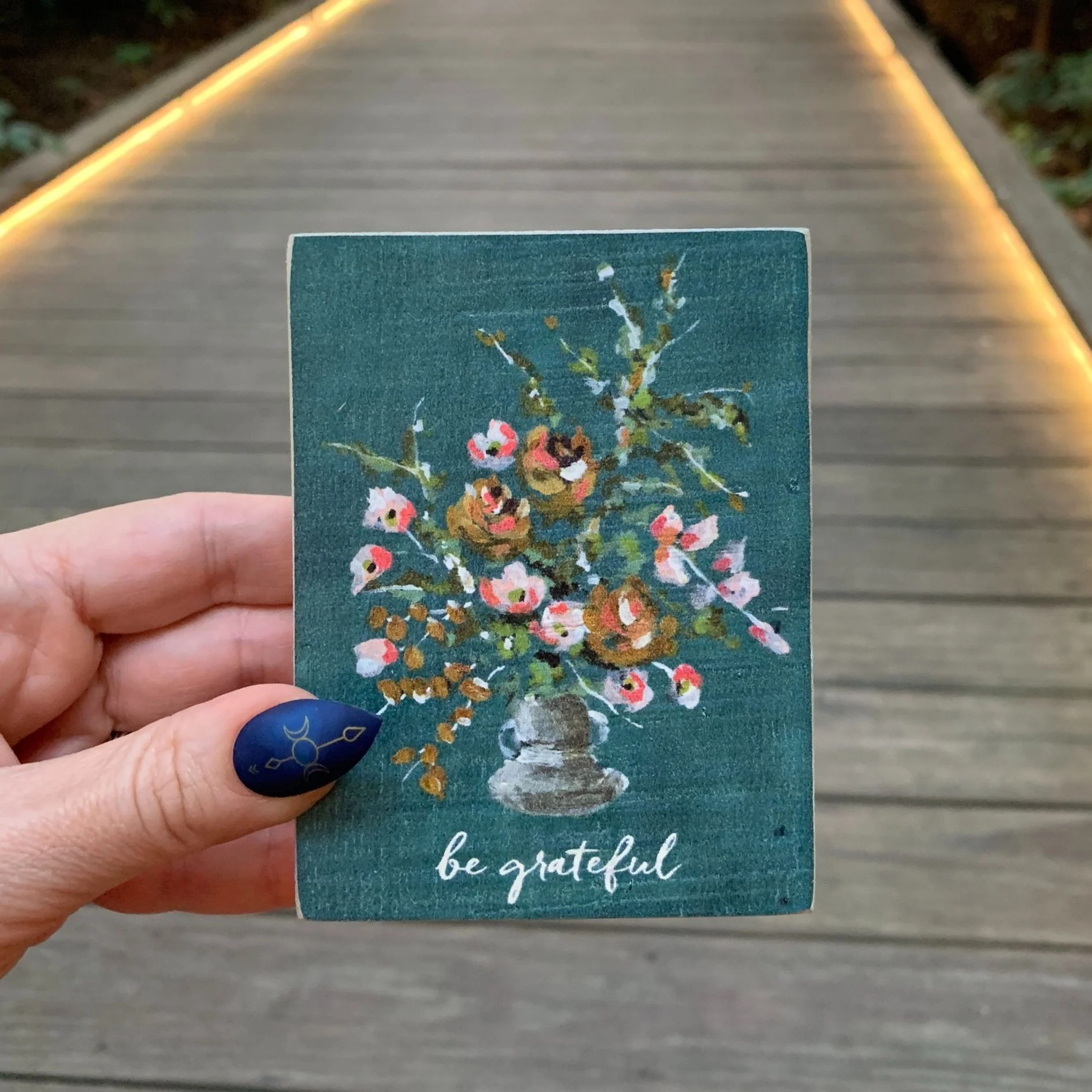 Be Grateful Inspo Block Sign | Watercolor Flower Bouquet Wooden Decor | 3" x 4" | Gift for Her - Image 6