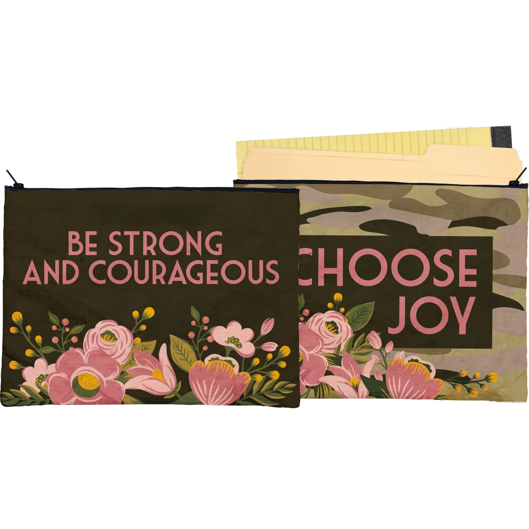 Be Strong And Courageous Zipper Folder | Double-Sided Camo Jumbo Pouch | 14.25" x 10" - Image 5