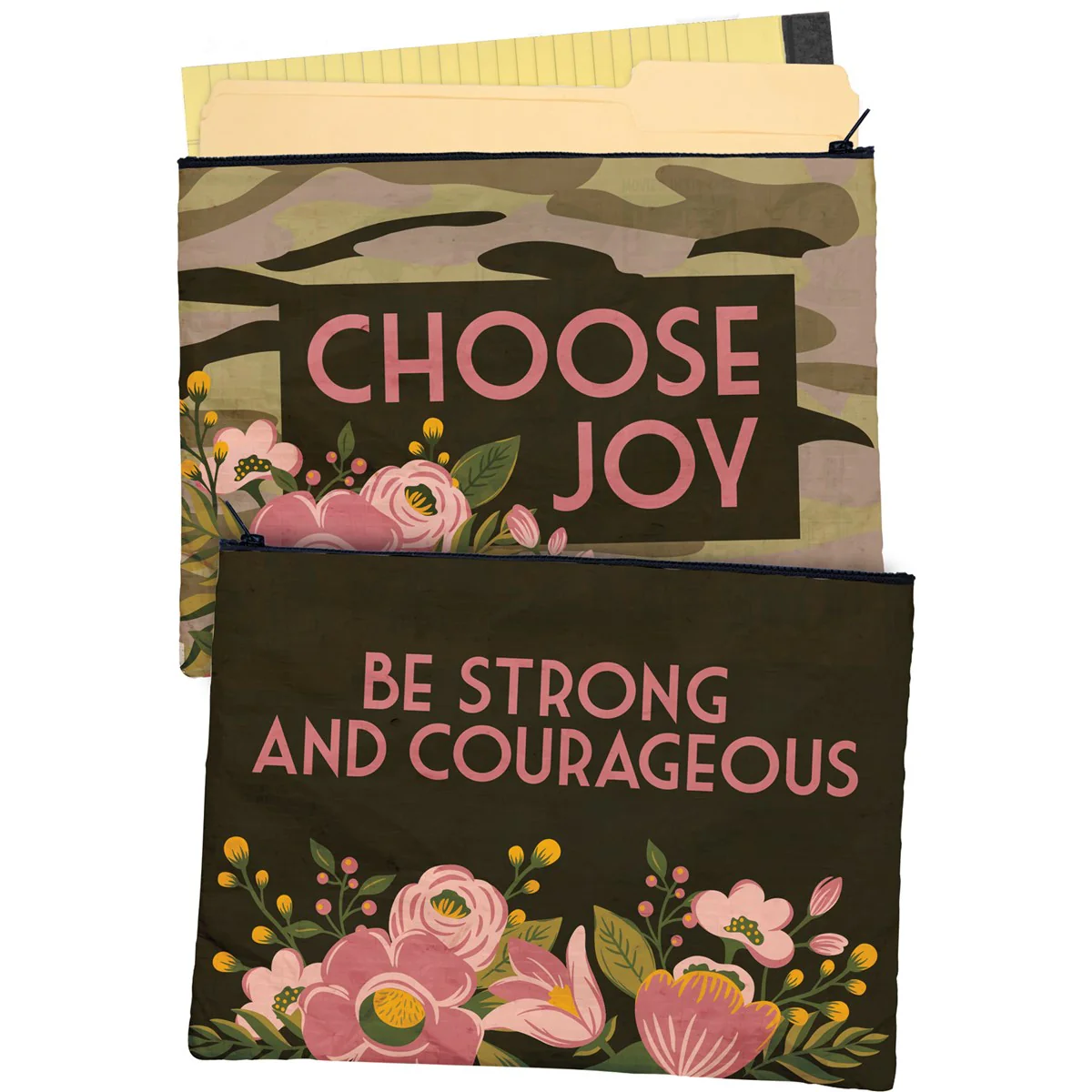 Be Strong And Courageous Zipper Folder | Double-Sided Camo Jumbo Pouch | 14.25" x 10" - Image 6