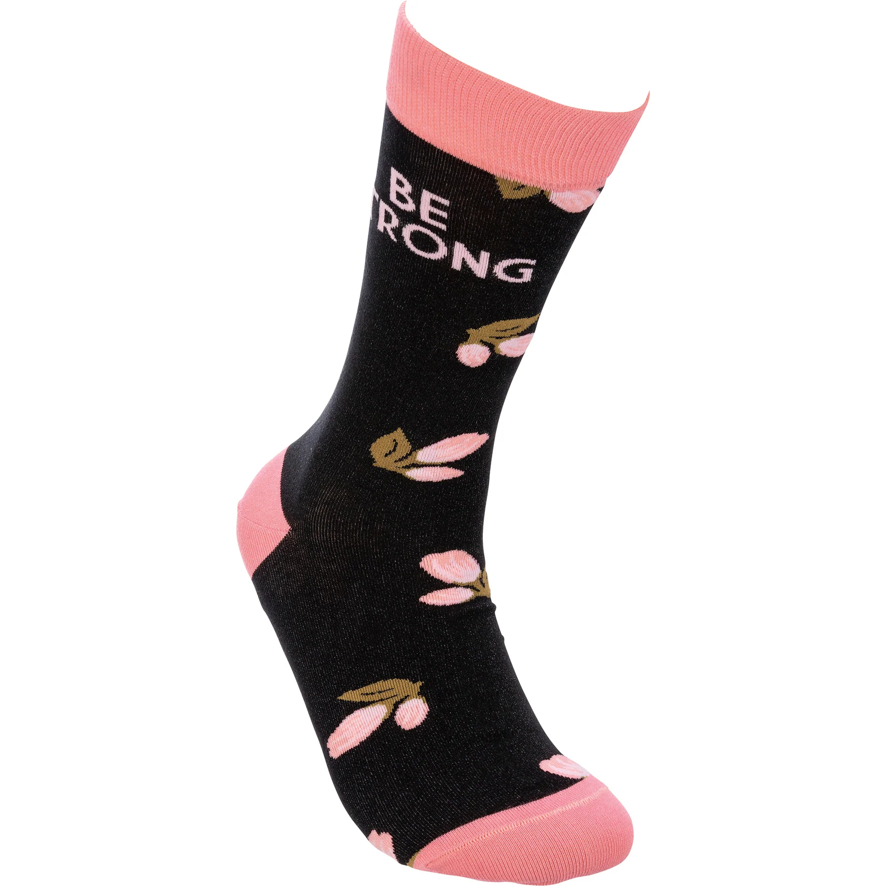 Be Strong Floral Socks in Black Background | Motivational One Size Fits Most Novelty Socks - Image 2
