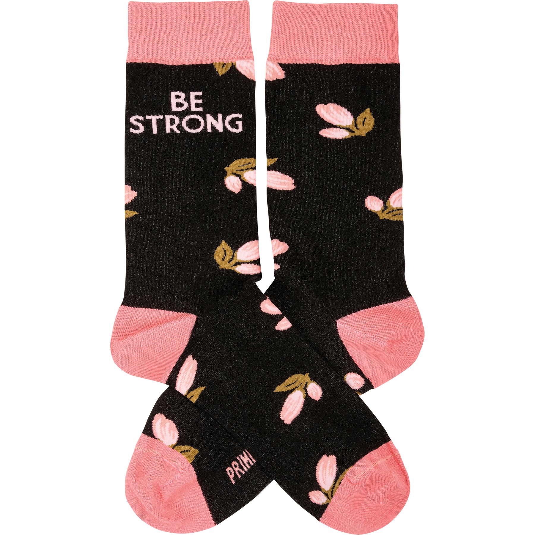 Be Strong Floral Socks in Black Background | Motivational One Size Fits Most Novelty Socks - Image 3