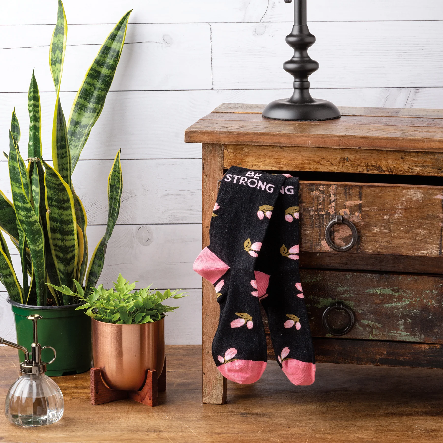 Be Strong Floral Socks in Black Background | Motivational One Size Fits Most Novelty Socks - Image 4