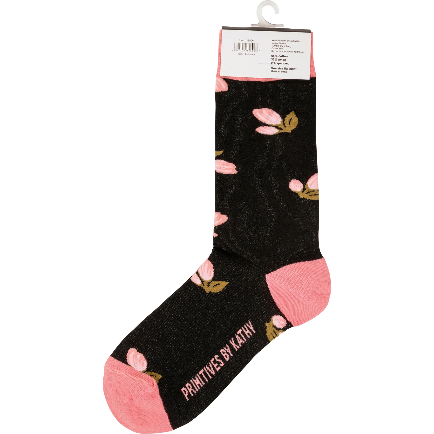 Be Strong Floral Socks in Black Background | Motivational One Size Fits Most Novelty Socks - Image 5
