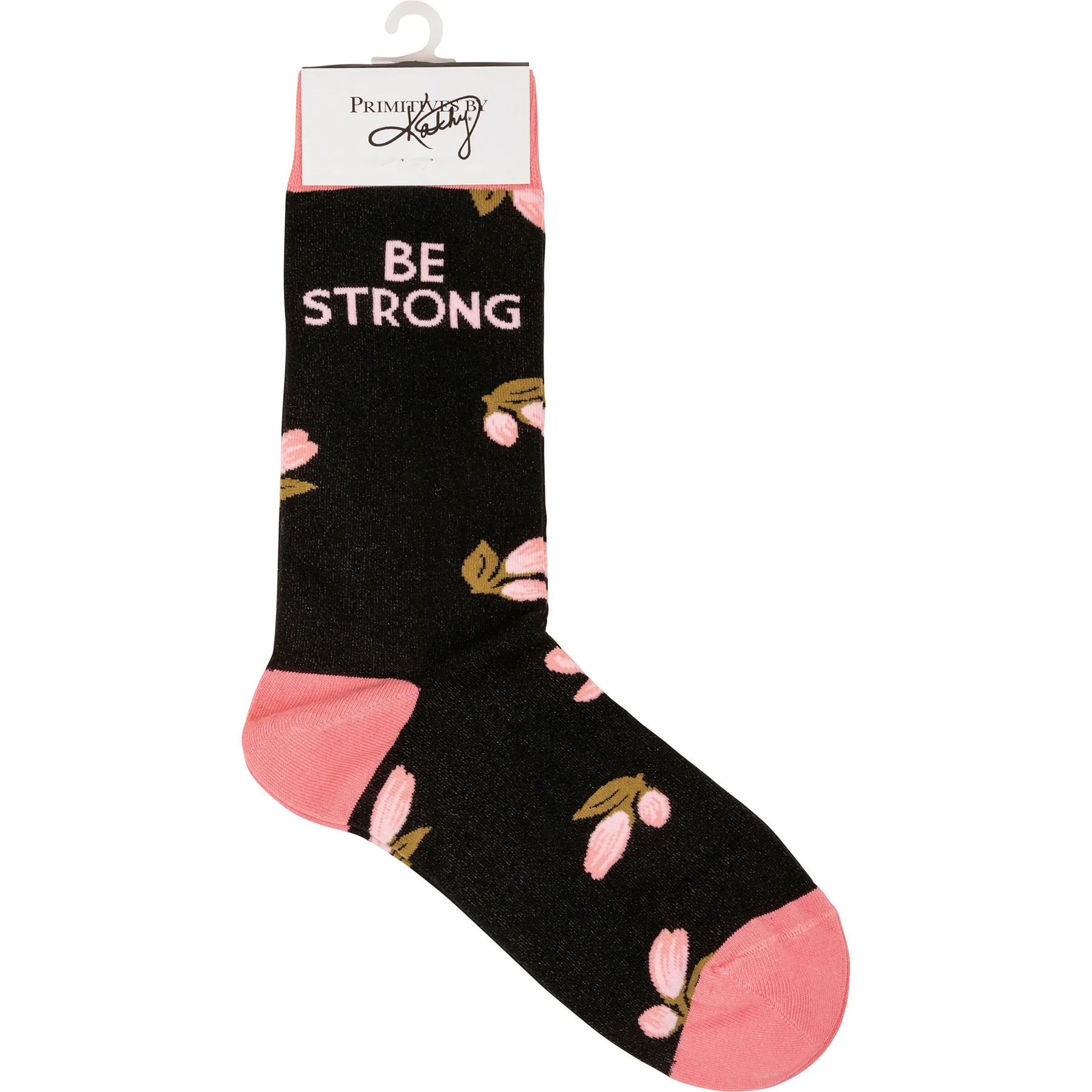 Be Strong Floral Socks in Black Background | Motivational One Size Fits Most Novelty Socks - Image 6