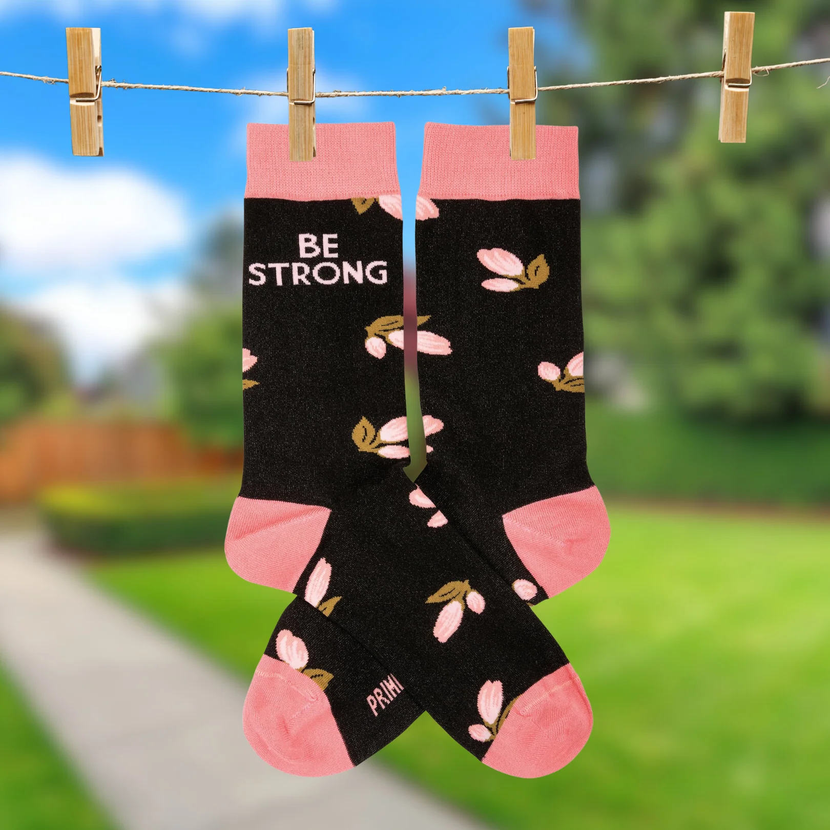 Be Strong Floral Socks in Black Background | Motivational One Size Fits Most Novelty Socks - Image 7