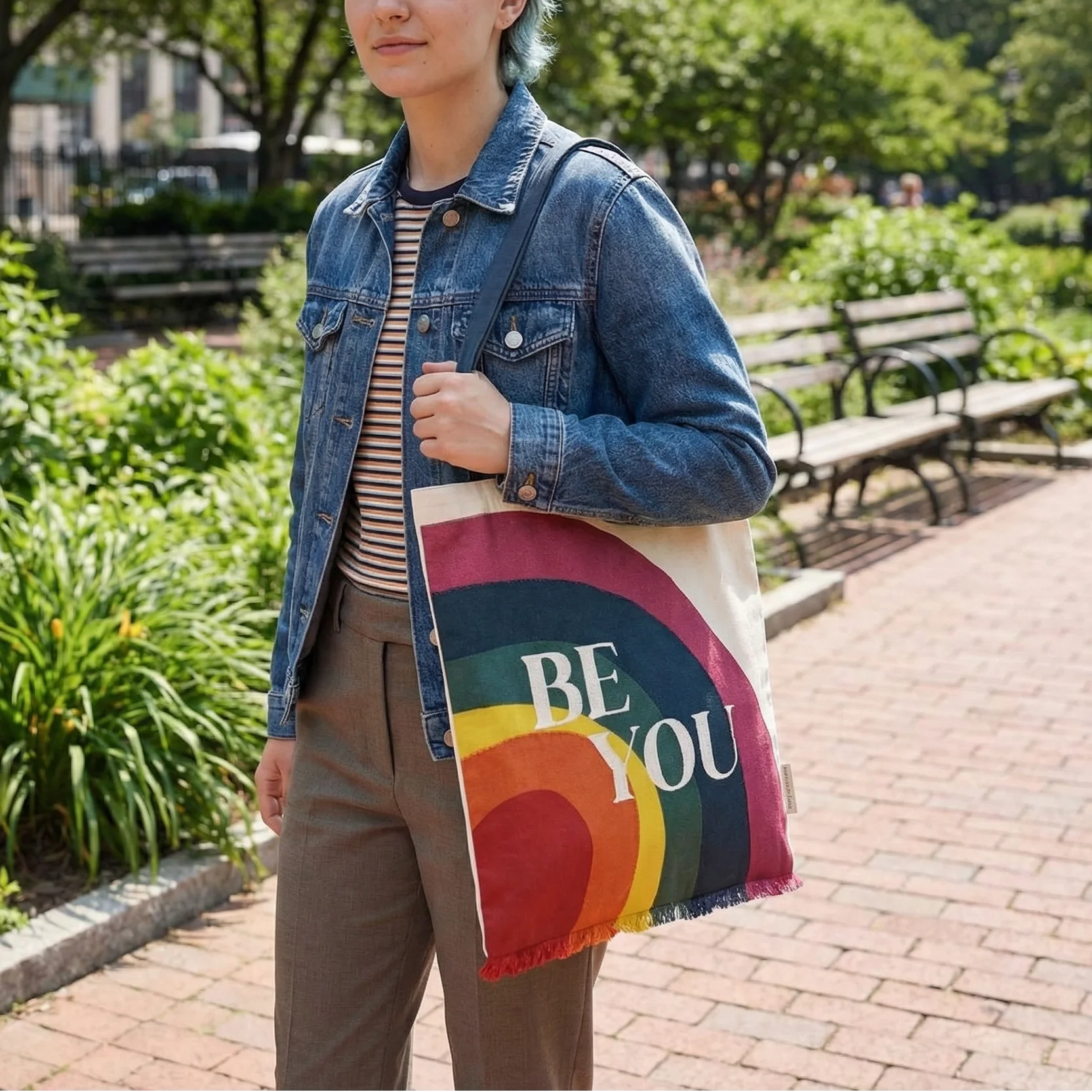 Be You Rainbow Pride Cotton Tote Bag | Embroidered LGBTQ+ Reusable Bag - Image 3