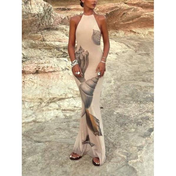 Beach Seashell Print Halterneck Mesh Maxi Dress [Sizes S-L] - Image 3