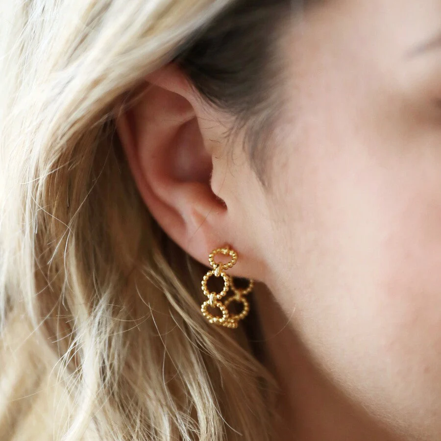 Beaded Chain Hoop Earrings in Gold | Designed in the UK | 14K Gold Plated
