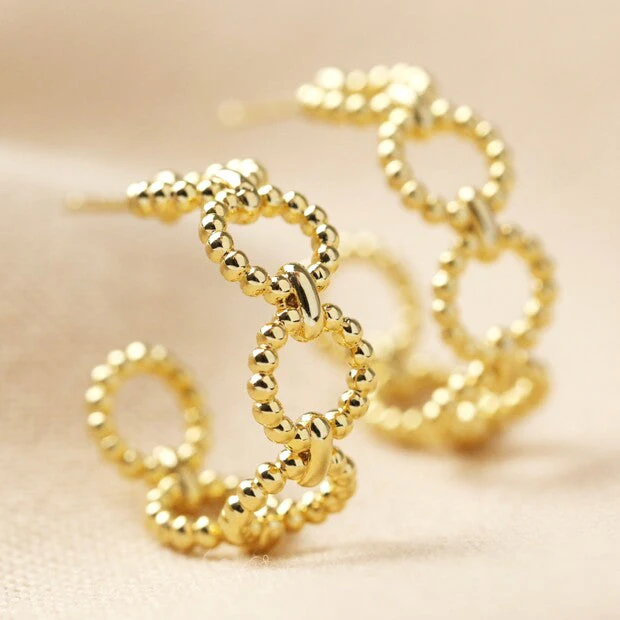 Beaded Chain Hoop Earrings in Gold | Designed in the UK | 14K Gold Plated - Image 3