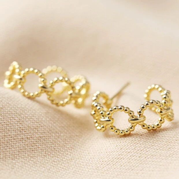 Beaded Chain Hoop Earrings in Gold | Designed in the UK | 14K Gold Plated - Image 4