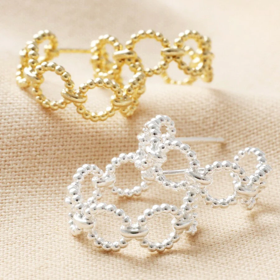 Beaded Chain Hoop Earrings in Gold | Designed in the UK | 14K Gold Plated - Image 5