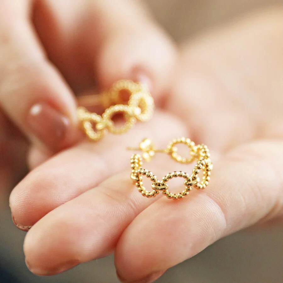 Beaded Chain Hoop Earrings in Gold | Designed in the UK | 14K Gold Plated - Image 6