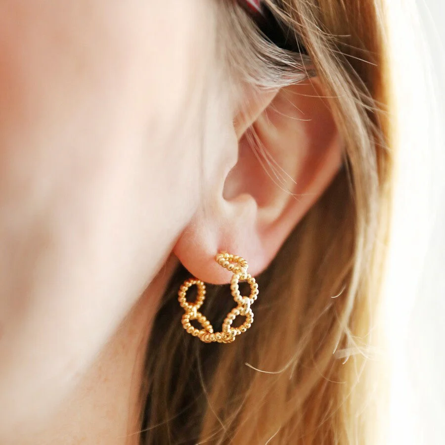 Beaded Chain Hoop Earrings in Gold | Designed in the UK | 14K Gold Plated - Image 7