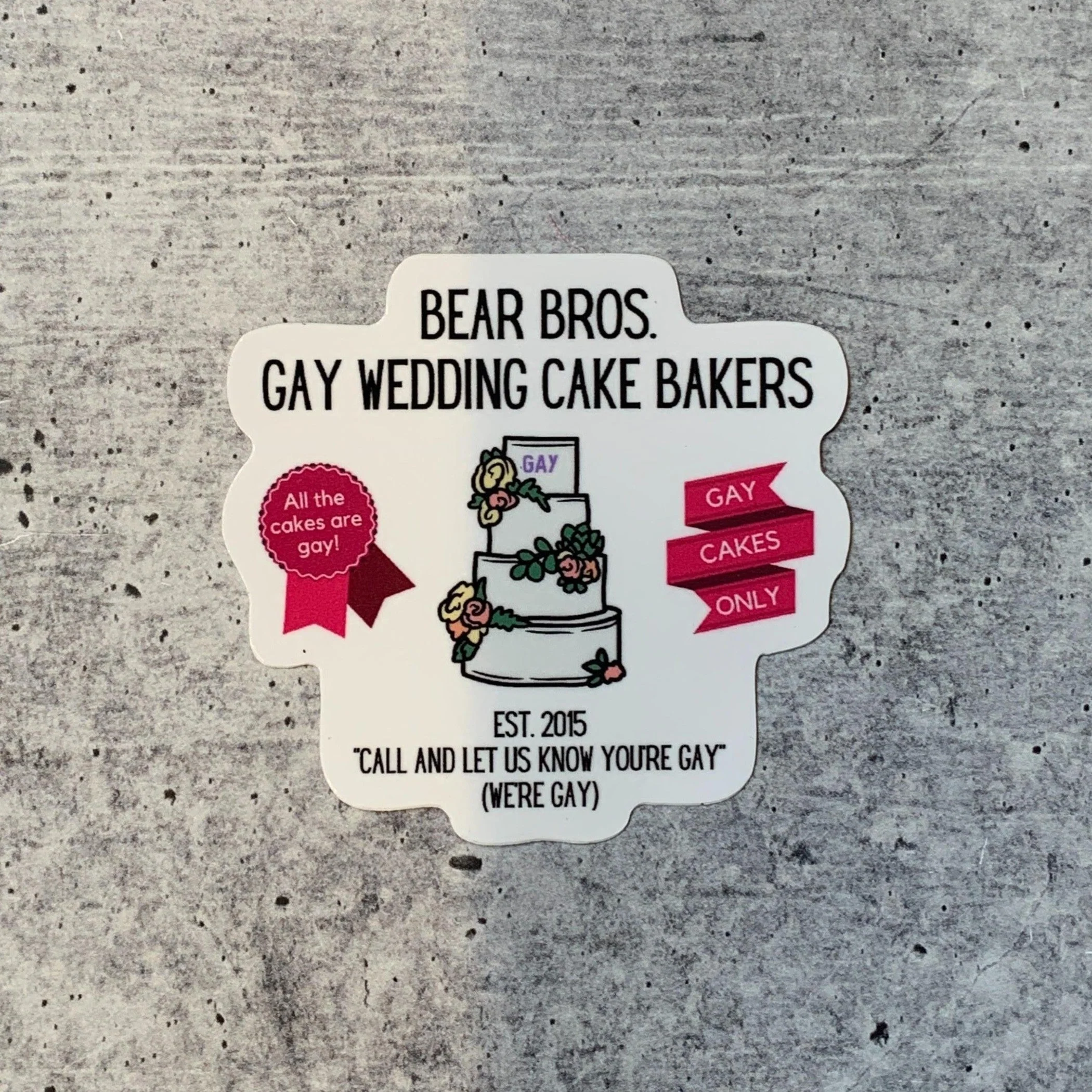 Bear Bros Gay Wedding Cake Baker Vinyl Sticker | Pride LGBTQ+ Funny Decal - Image 4
