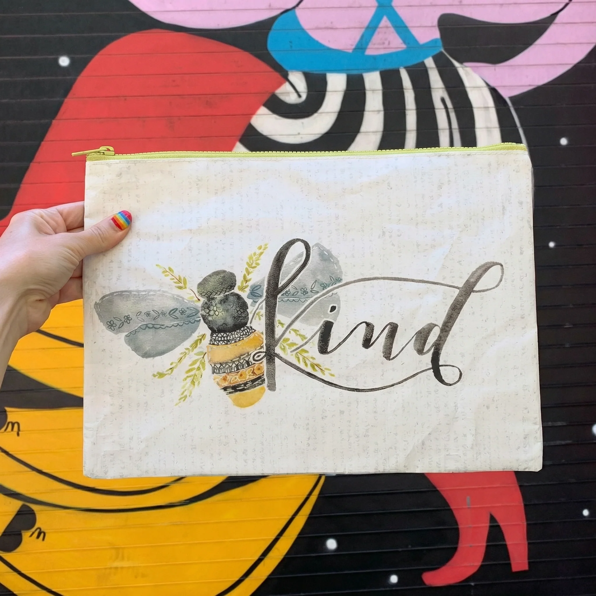 Bee Kind Zipper Folder | Recycled Bee Floral Letter Size Pouch - Image 2