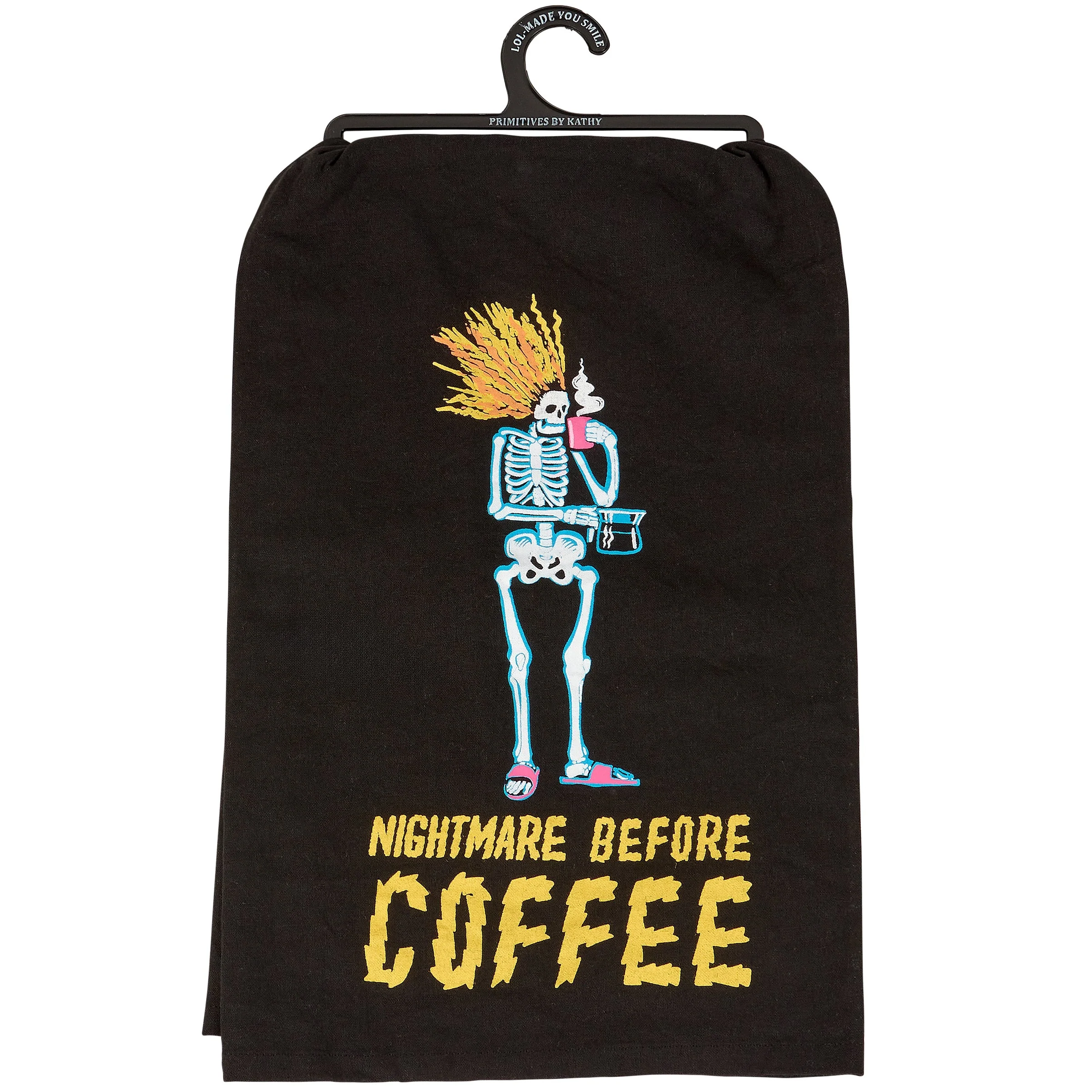 Nightmare Before Coffee Skeleton Kitchen Towel | Black Cotton Halloween Themed Tea Dish Cloth | 28" x 28" - Image 2