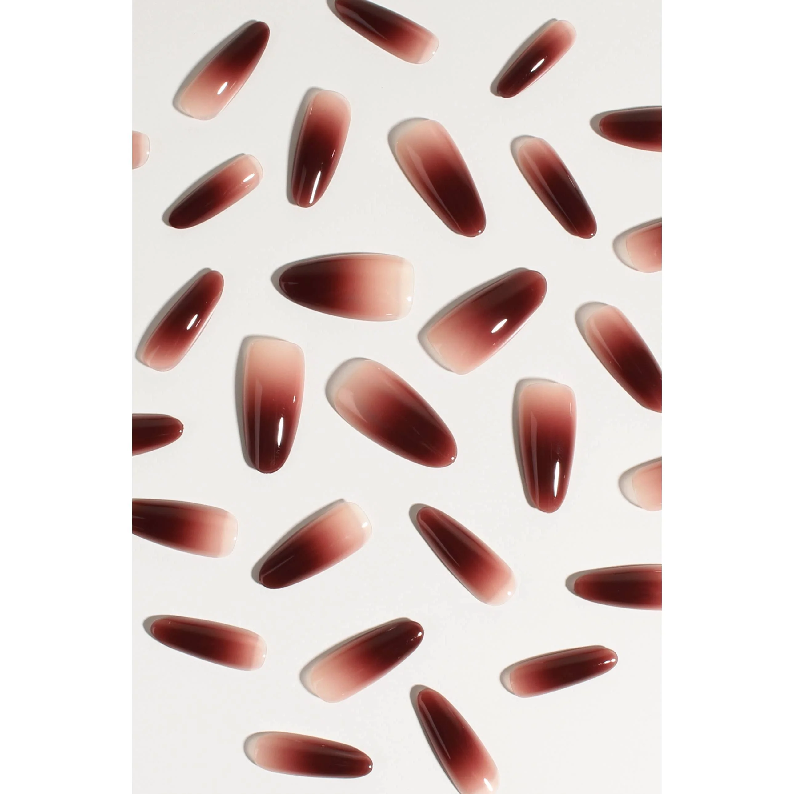 Berry Cocoa Drip Press-On Nails | Burgundy & Cocoa Gradient Nails | Glossy & Reusable - Image 3