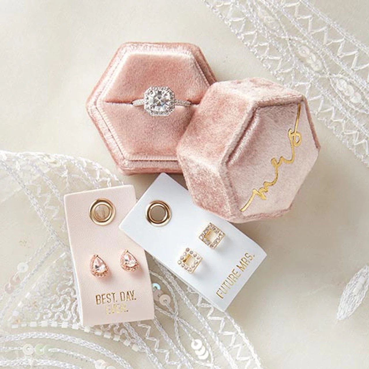 Best Day Ever Stud Love Wedding Earrings | Teardrop Bridal Jewelry - Image 2