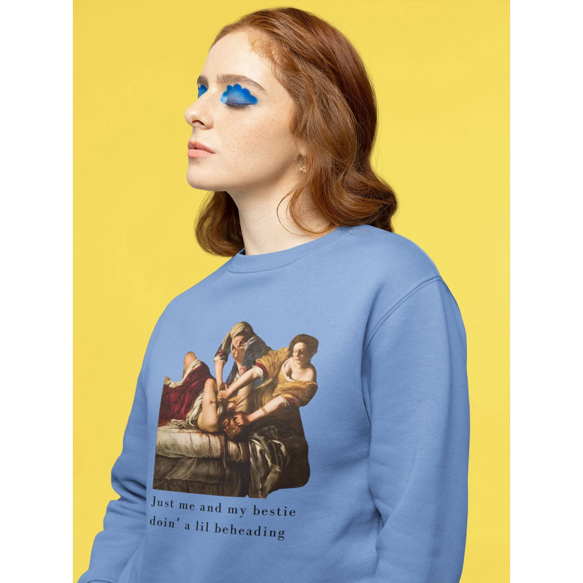 Besties Doing a Nice Beheading! Judith Slaying Holofernes Unisex Heavy Blend™ Crewneck Sweatshirt (Sizes S-5X) - Image 2
