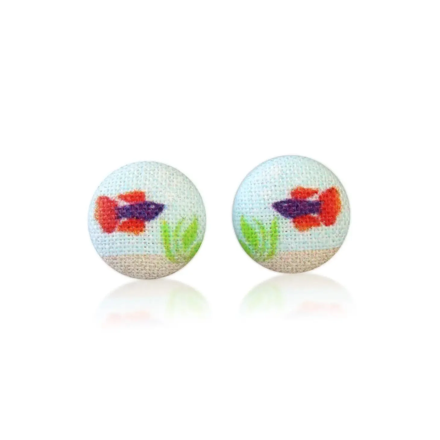 Purple & Orange Beta Fish Fabric Button Earrings | Handmade in the US - Image 6