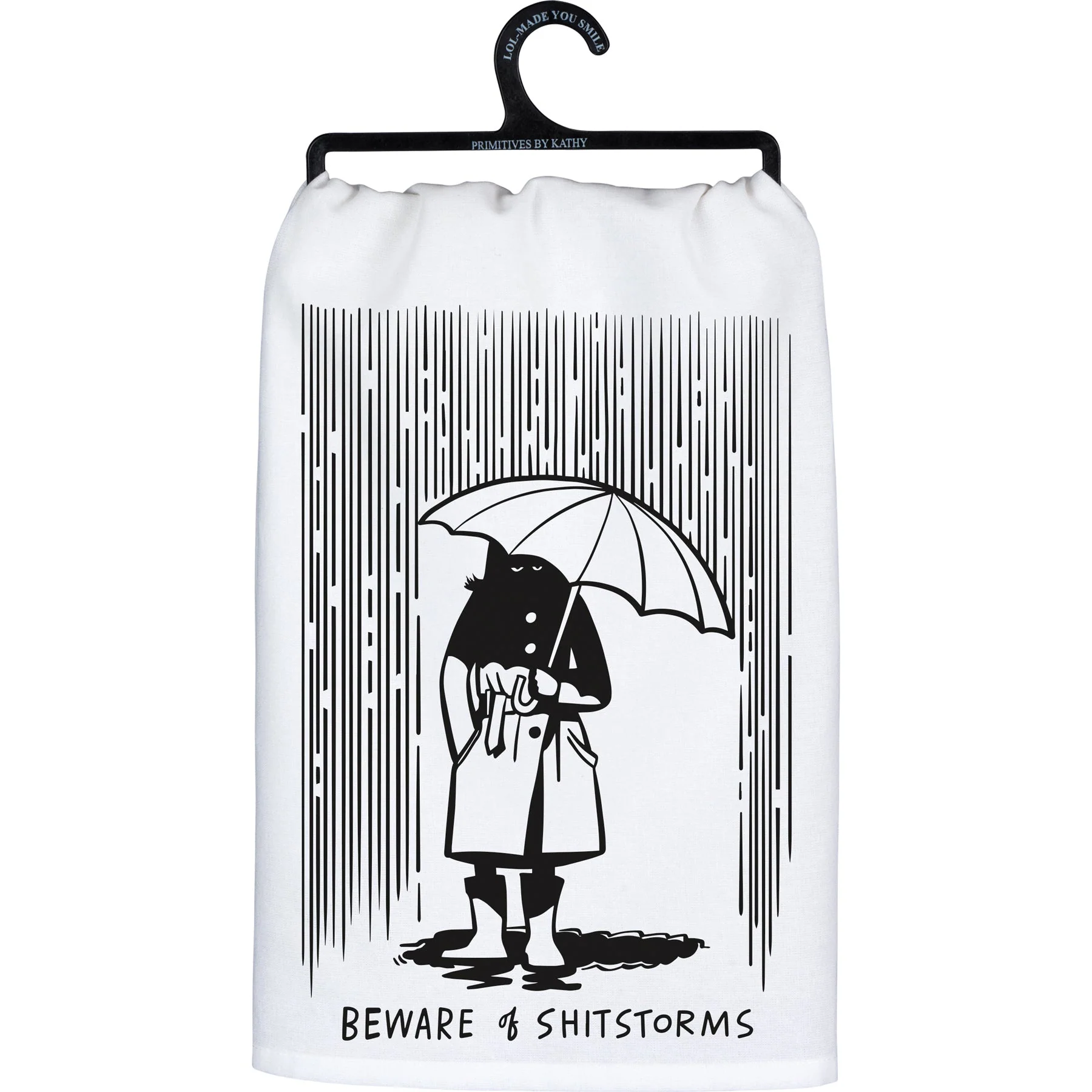 Beware Of Shitstorms Kitchen Towel | Black and White Cotton Hand Tea Dish Cloth | 28" x 28" - Image 2
