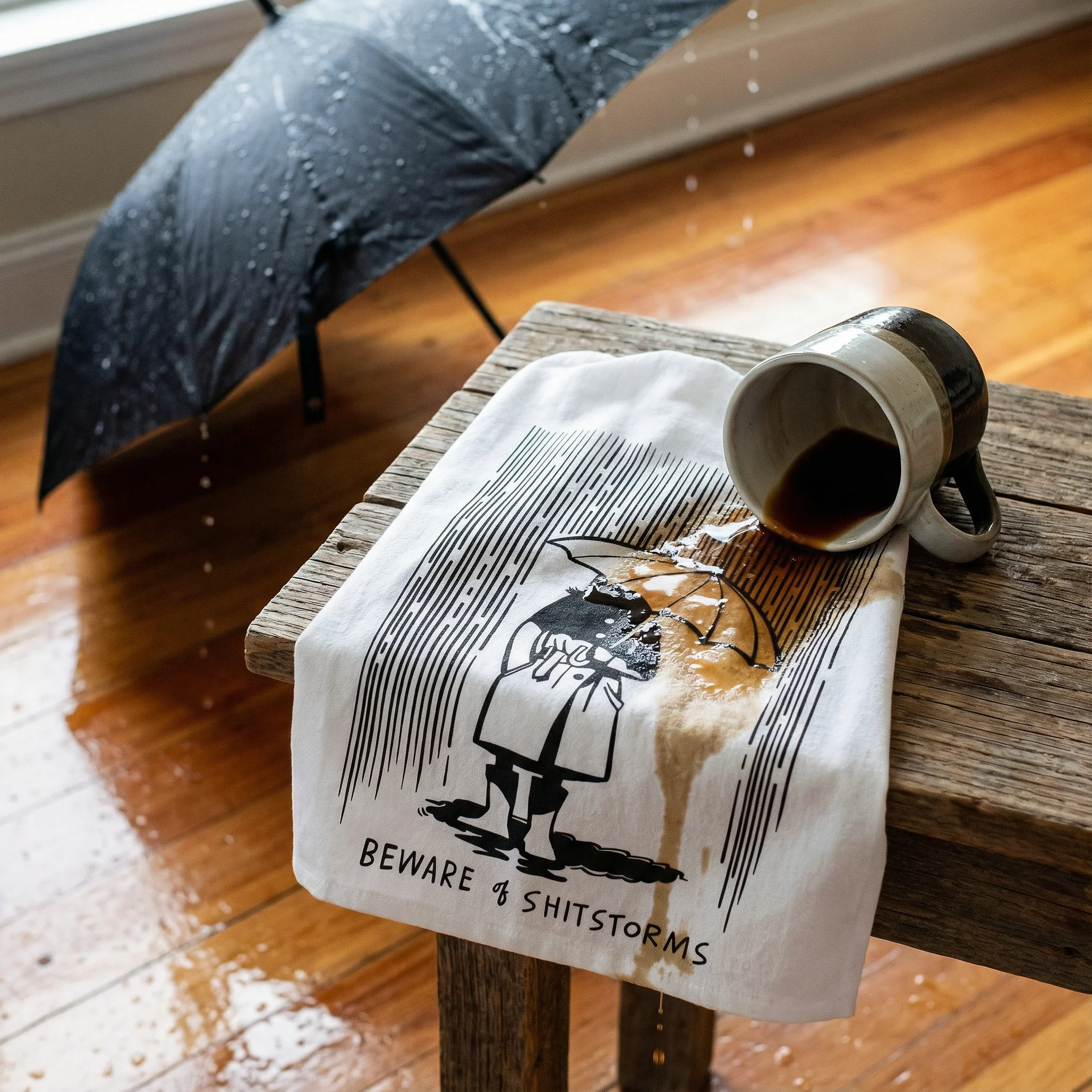Beware Of Shitstorms Kitchen Towel | Black and White Cotton Hand Tea Dish Cloth | 28" x 28" - Image 4